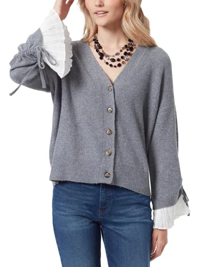 Sam Edelman Womens V Neck Ruffled Sleeves Cardigan Sweater In Multi