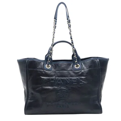 Pre-owned Chanel Deauville Leather Tote Bag () In Blue