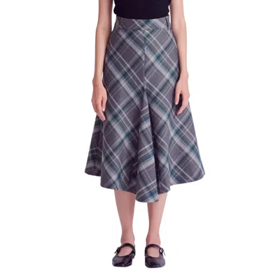 2.7 August Apparel Plaid A Line Skirt In Grey/green