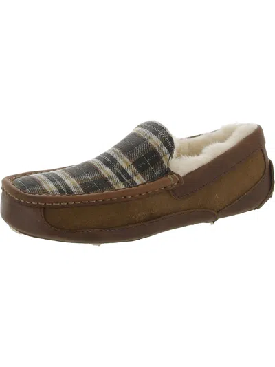 Ugg Ascot Mens Suede Plaid Loafer Slippers In Brown