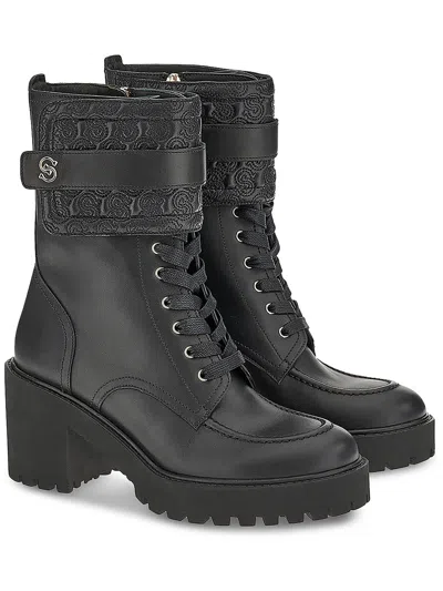 Ferragamo Shiraz Womens Faux Leather Lug Sole Combat & Lace-up Boots In Black