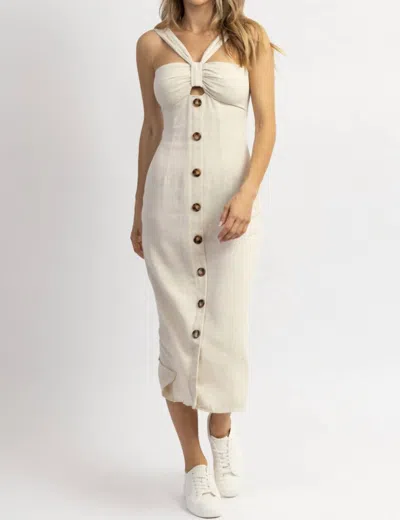 Ina Fashion Rae Bow Button Midi Dress In Neutral In White