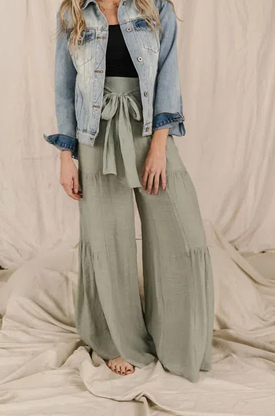 Ampersand Ave Tiered Boho Pant In Sage In Multi