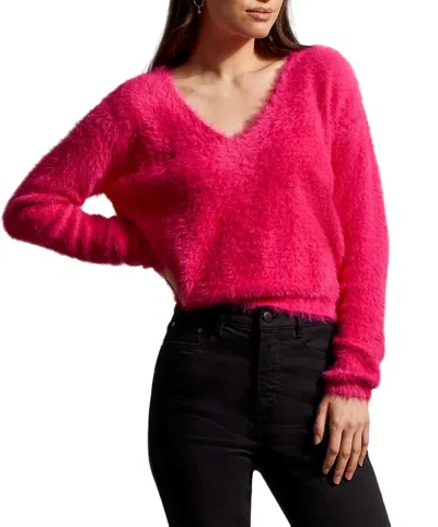 Tribal V-neck Sweater In Fuchsia Pink