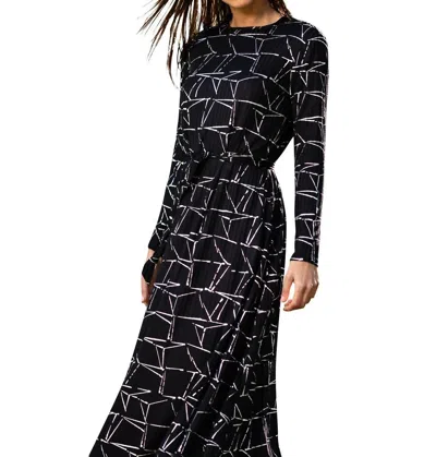 Daniella Faye Print Maxi Dress In Black Geo In Blue