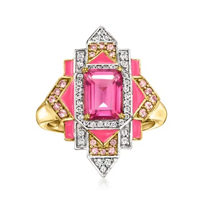 Ross-simons Multi-gemstone Art Deco-inspired Ring With Pink Enamel In 18kt Gold Over Sterling In Red
