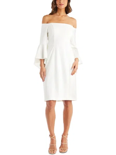 R & M Richards Womens Adjustable Straps Bell Sleeves Sheath Dress In White