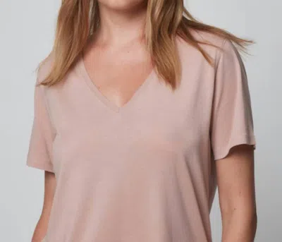 Majestic Semi Relaxed V-neck Top In Rose In Beige