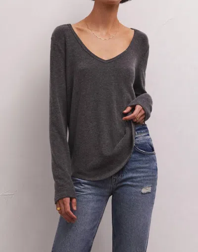 Z Supply Laylow Marled Long Sleeve Top In Heather Black In Grey