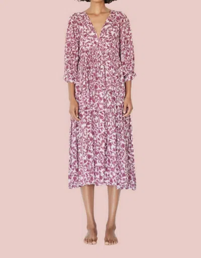 Sundry Blouson Sleeve Midi Dress In Meirion Floral In Multi