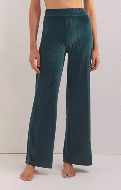 Z Supply Flare Up Velour Pant In Rich Pine In Green