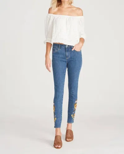 Driftwood Jackie High Rise Skinny Jean Falling Sunflowers In Medium Wash Denim In Multi