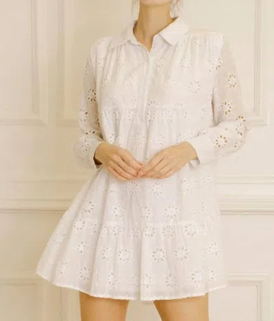 Storia Monochromatic Flower Ruffle Eyelet Dress In Cream In White