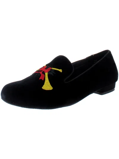 Beacon Womens Embroidered Slip On Smoking Loafers In Black
