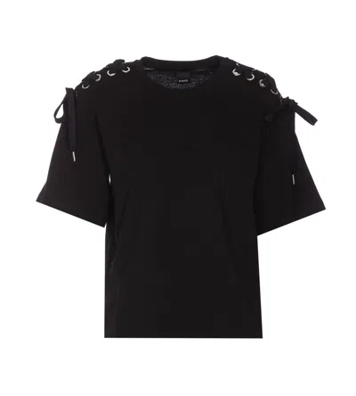 Pinko Cotton T-shirt With Laces In Black