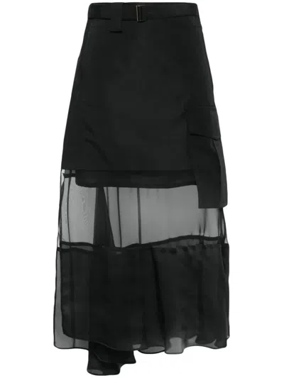 Sacai Fabric Combo Skirt In Black