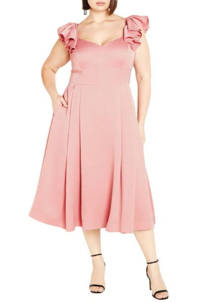 City Chic Roselyn Ruffle Sleeve Dress In Pink Champagne