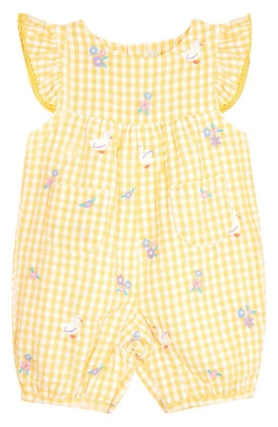 Jojo Maman Bébé Babies' Duck Embroidered Gingham Romper In Yellow