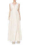 Melloday Ruched Maxi Dress In Beige
