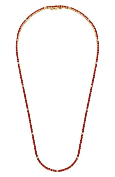 Crislu Cubic Zirconia Tennis Necklace In Ruby