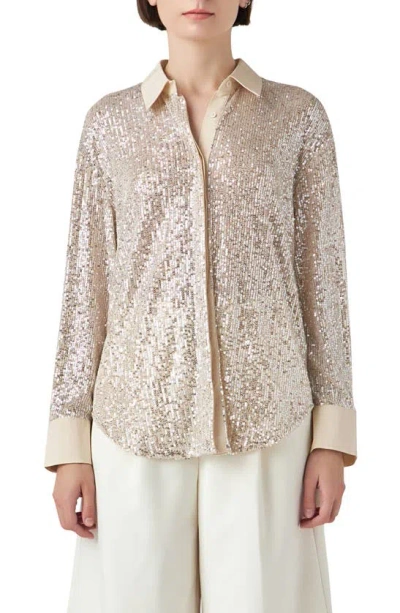 Grey Lab Oversize Sequin Shirt In Ivory