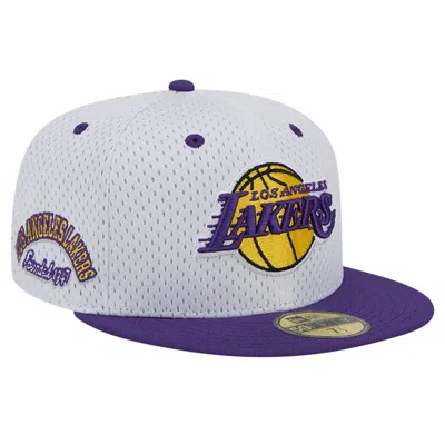 New Era Men's White/purple Los Angeles Lakers Throwback 2tone 59fifty Fitted Hat In White Purp