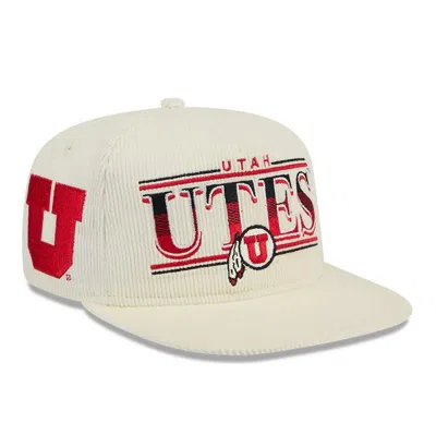 New Era White Utah Utes Throwback Golfer Corduroy Snapback Hat In Cream