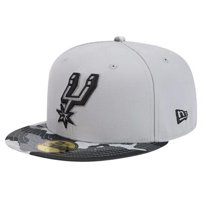New Era Gray San Antonio Spurs Active Color Camo Visor 59fifty Fitted Hat In Gray Camo