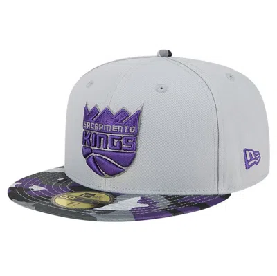 New Era Gray Sacramento Kings Active Color Camo Visor 59fifty Fitted Hat In Gray Camo
