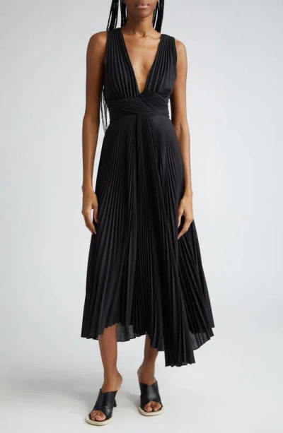 A.l.c Everly Pleated Plunge-neck Midi Dress In Black