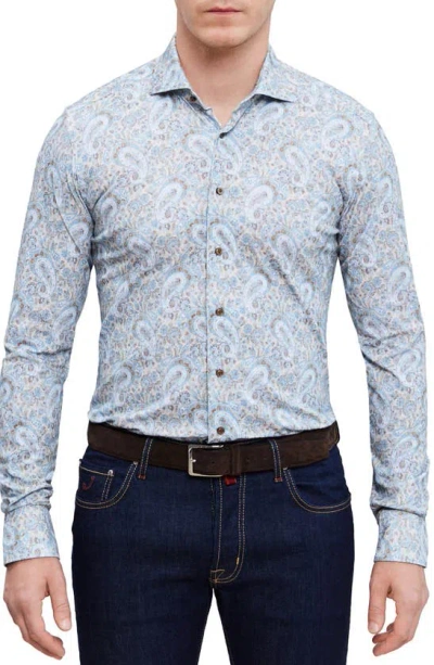 Emanuel Berg 4flex Modern Fit Print Knit Button-up Shirt In Brown