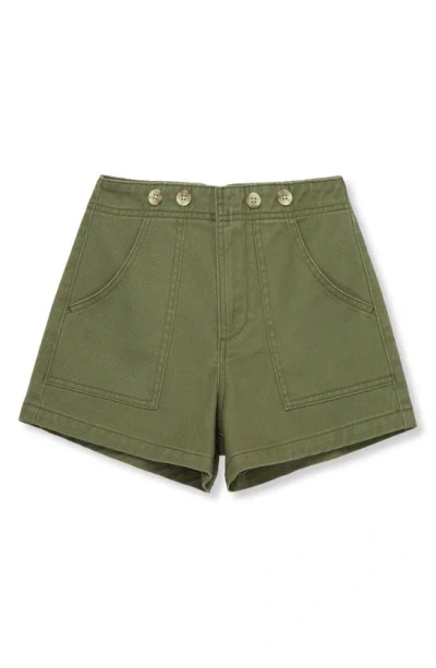 Habitual Kids Kids' Button Detail Denim Shorts In Olive