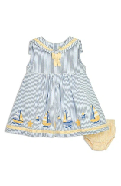 Jojo Maman Bébé Babies' Embroidered Sailboat Cotton Seersucker Dress In Blue