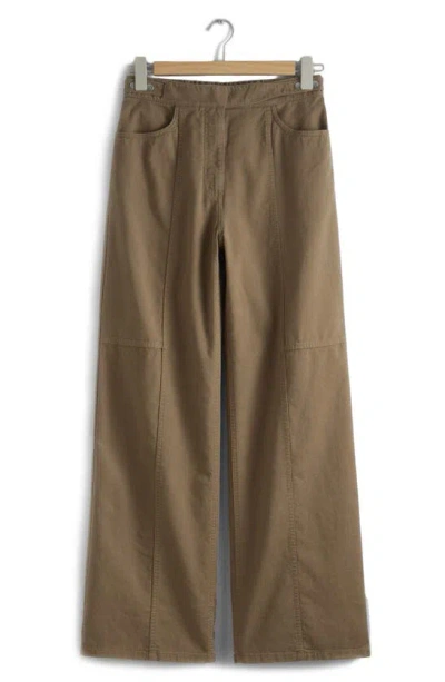 & Other Stories Wide Leg Cotton Twill Pants In Khaki