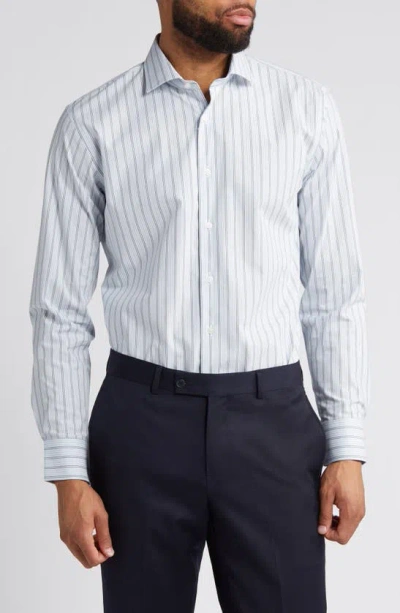 Nordstrom Tech Smart Trim Fit Stripe Stretch Dress Shirt In Blue - White Mario Stripe