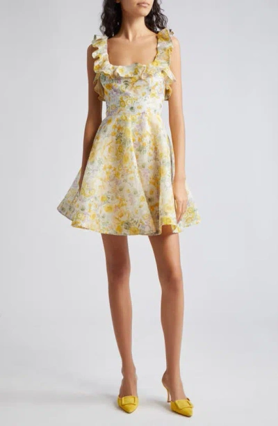Zimmermann Harmony Frilled Floral Mini Dress In Yellow