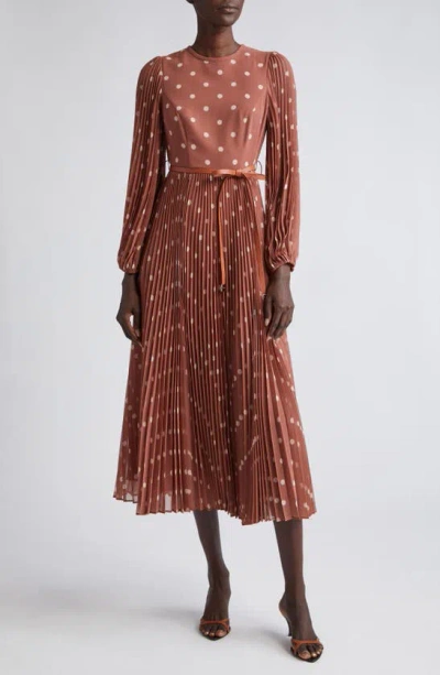 Zimmermann Sunray Long Sleeve Pleated Midi Dress In Brown