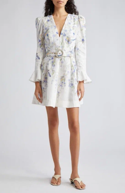 Zimmermann Natura Floral Belted Mini Dress In Blue