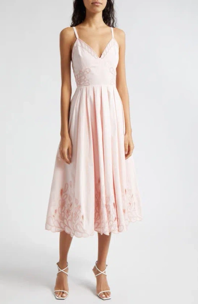 Cinq À Sept Maude Braid Detail Cotton Midi Dress In Pink
