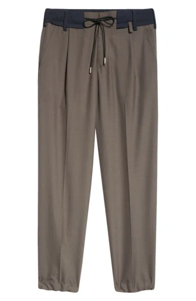 Sacai Drawstring Waist Suiting Trousers In Taupe