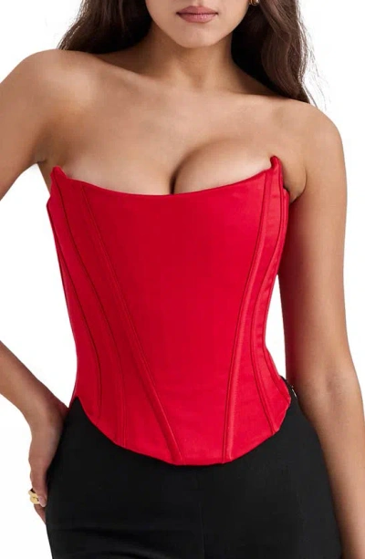 House Of Cb Genevieve Strapless Satin Corset Top In Salsa