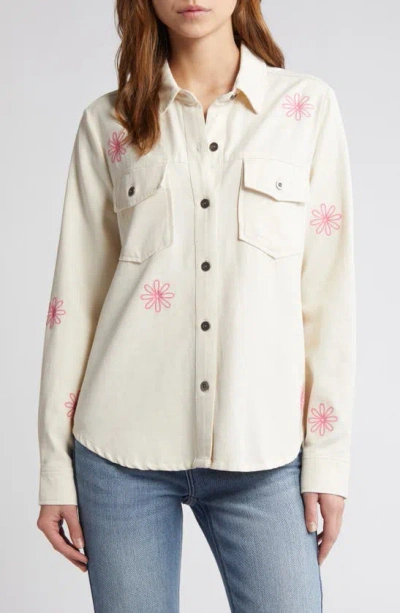 Rails Loren Floral Embroidered Button-up Twill Shirt In Ecru