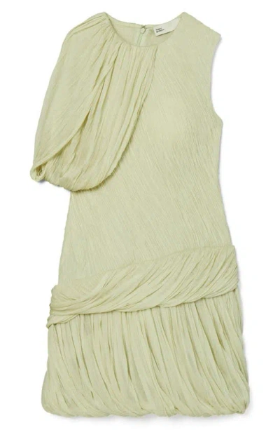 Tory Burch Asymmetric Draped Silk Minidress In Khaki Sage