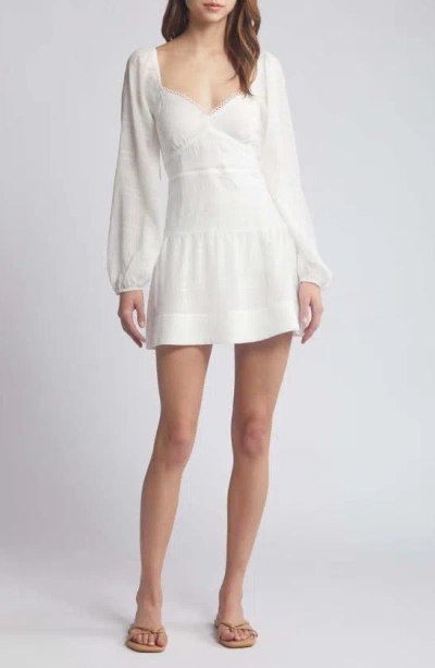 Lost + Wander Alamour Long Sleeve Minidress In Offwhite