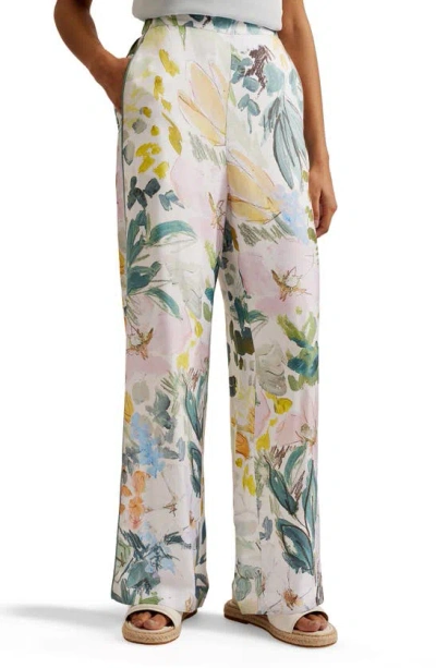 Ted Baker Sarca Floral Wide Leg Pants In Ivory