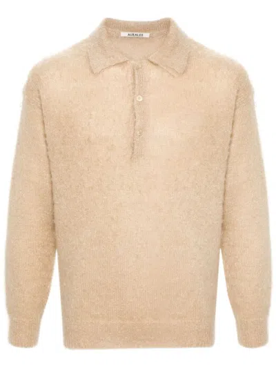 Auralee Wool Polo Shirt In Beige