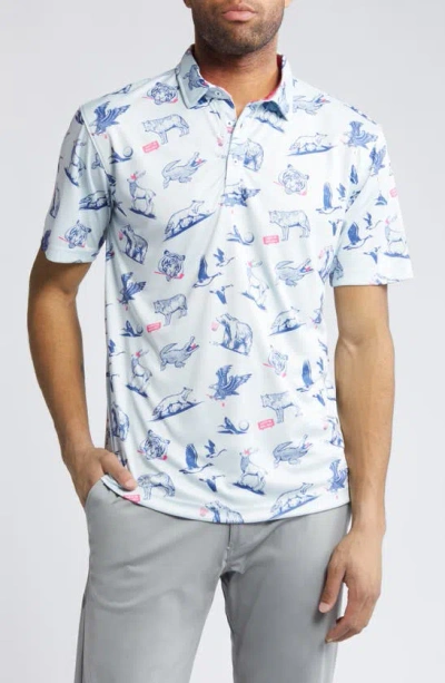 Swannies Ted Animal Print Golf Polo In Sky