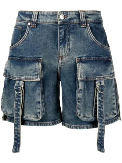 Blumarine Denim Cargo Shorts In Blue