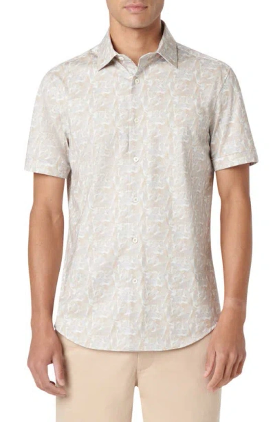 Bugatchi Miles Ooohcotton® Leaf Print Short Sleeve Button-up Shirt In Sand