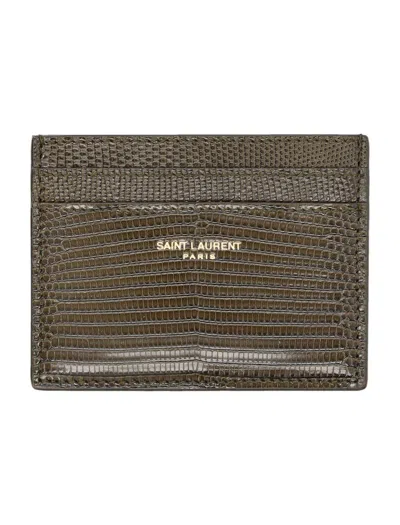 Saint Laurent Lizard Card Case In Dark Seasweed